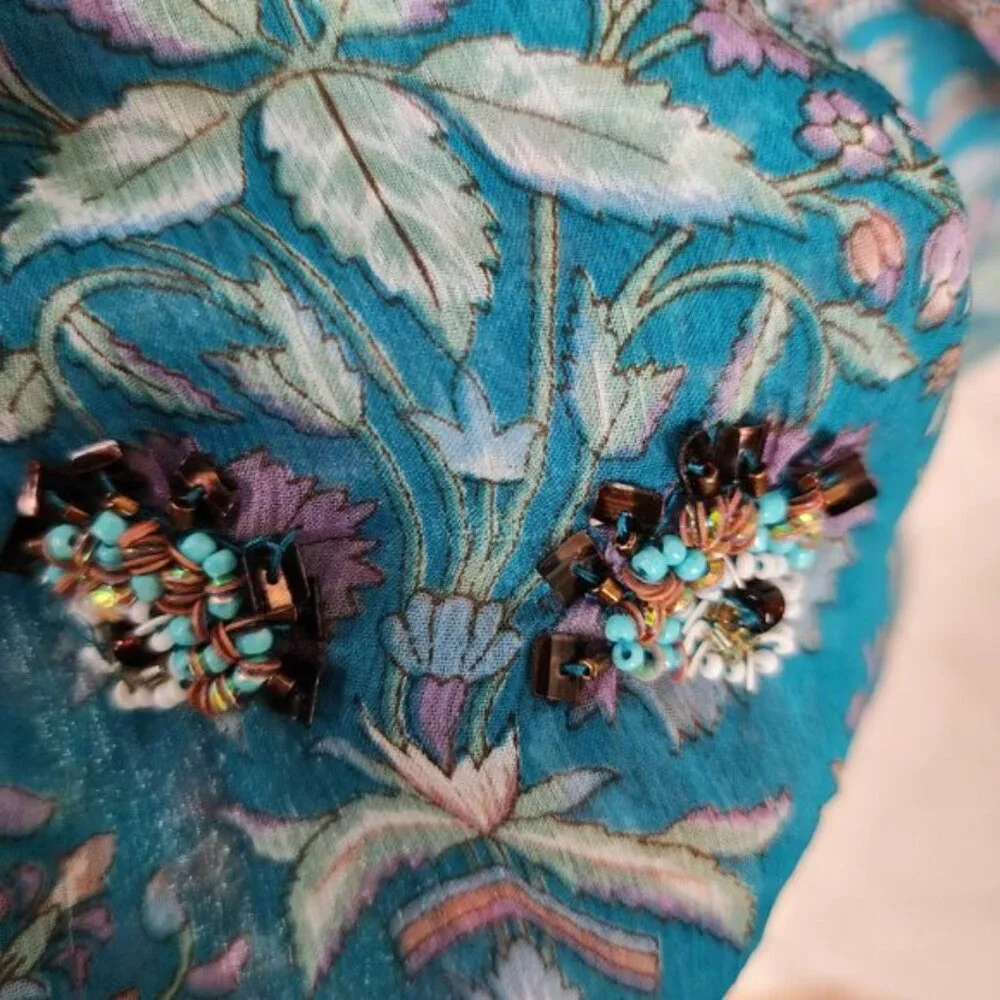 Zadig & Voltaire Floral Print Chiffon Beaded Dropwaist Rima Dress - Picture 5 of 12